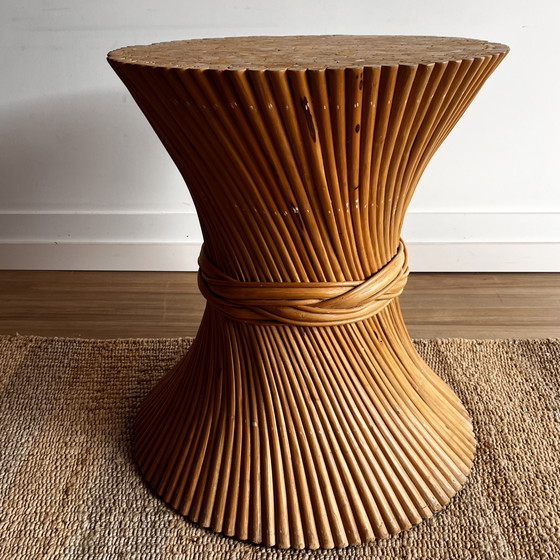 Image 1 of McGuire Rattan Bamboo Sheaf of Wheat Dining Table American Design