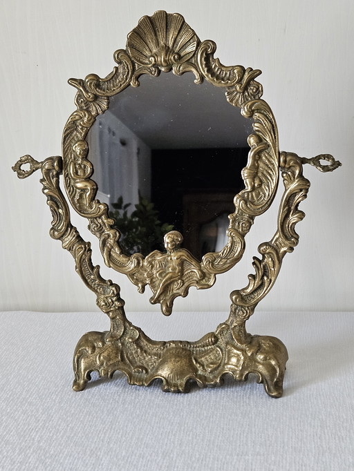 Specchio da tavolo in ottone barocco vintage