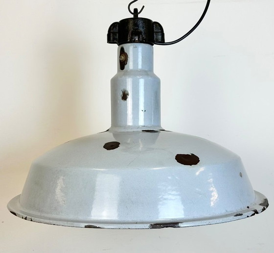 Image 1 of Large Industrial Midcentury Grey Enamel Factory Lamp, 1950s