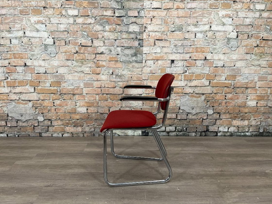 Ahrend Freischwinger Stuhl mit Rohrrahmen – Rot | Ahrend Design – Esszimmerstühle, Metal, Plastic (photo 7 of 16)