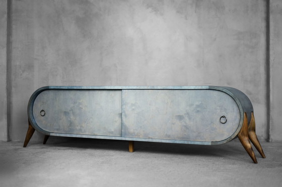 Image 1 of Vintage Mid Century Italiaans Modern Turquoise Streamline Dressoir in Berk, 1960