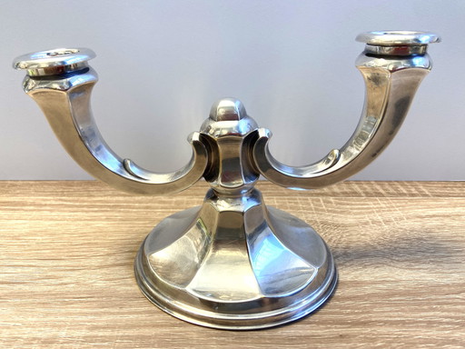 Ancien Bougeoir Chandelier Allemagne 1930 Art Déco Wilhelm Wolff Plaqué Argent