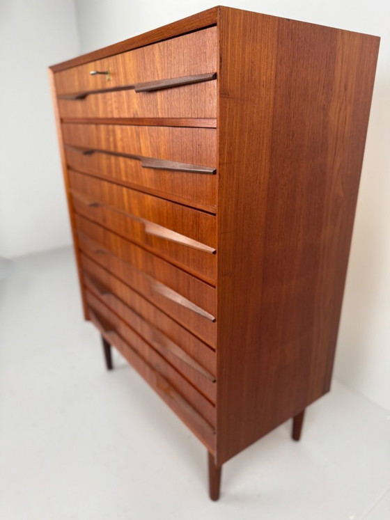 Cómoda de teca de G.J. Møbler, Dinamarca, c. 1960s, Madera, Metal, Marrón, Mid Century Modern (foto 9 de 11)