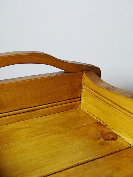 Image 1 of Solid wood tray with handles, handcrafted, rustic style, 1960s-70s