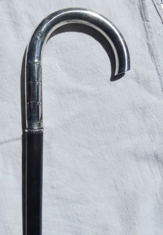 Image 1 of Canne 800 argent Lutz & Weiß Pforzheim ébène 94 cm Art Nouveau aeb