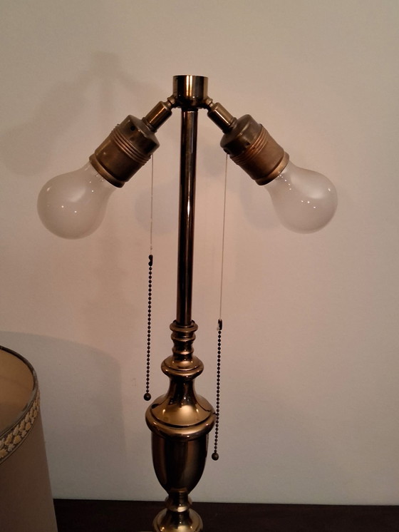 Image 1 of messing tafellamp dubbele lamp met trekkoord 