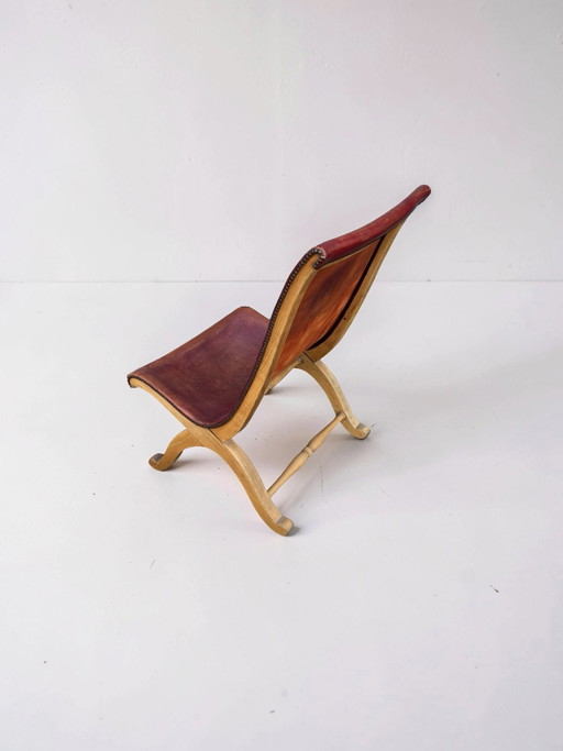 Fauteuil crapaud en cuir rouge de Pierre Lottier pour Valenti