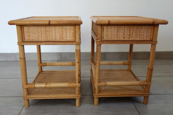 Coppia di comodini in vimini intrecciato e bambù, anni '70/'80 – Rattan, Wicker (photo 5 of 15)