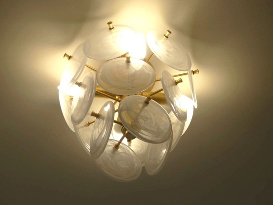 Image 1 of Plafonnier " Loire " Medium doré & verre strié blanc by VISUAL COMFORT design Aerin Lauder