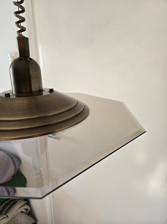 Image 1 of vintage steinhauer adjustable ceiling lamp octagon smoked glass