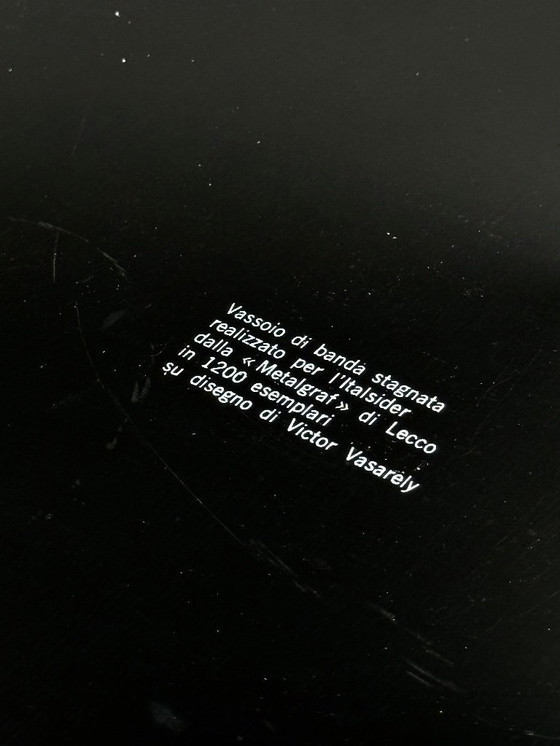 Image 1 of Plateau en métal style Op Art de Victor Vasarely, édition limitée Metalgraf Italie années 1970