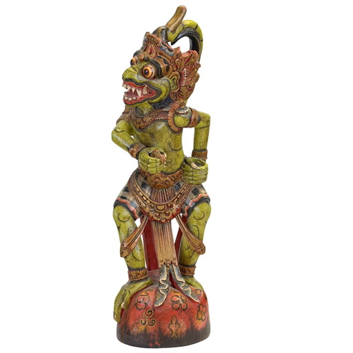 Antiguo porta-Kris Hanuman guardián de templo de madera tallada a mano siglo XIX