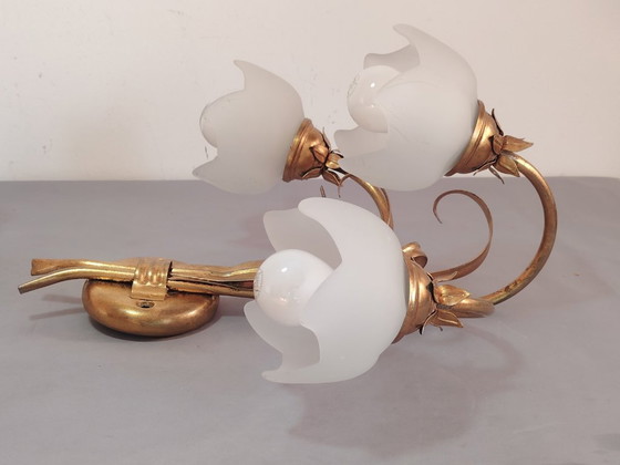 Image 1 of Vintage wandlamp (met wandarm) in Italiaanse Florentijnse stijl, gemaakt van smeedijzer.
