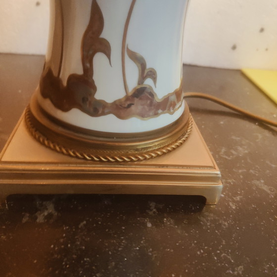 Image 1 of Giulia Mangani porcelain lamp chinoiserie decor with flowers, 1950's ca, Italian