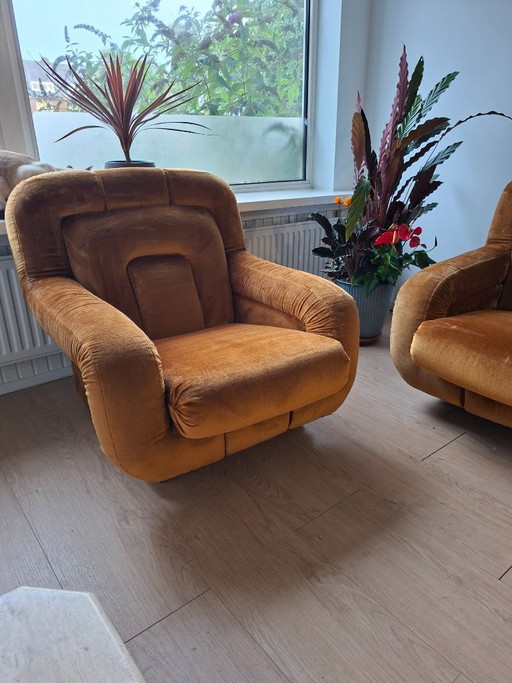 Ensemble design vintage Space Age UP Závody « Mercedes » – Canapé 3 places et fauteuil (Velours jaune ocre, (photo 2 of 7)