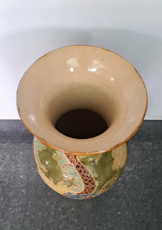Image 1 of Grote Vintage Vietnamese Biên Hoa Keramische Vaas met Hemelse Draak - 53 cm