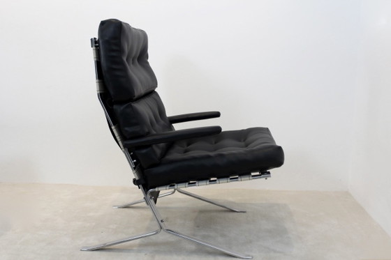 Mid Century High-Back Lounge Chair in Chrome, Mourgue, Adjustable recliner chair, polished steel, Black (photo 5 of 7)