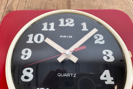 Image 1 of Vintage Red Plastic Wall Clock from Prim, 1970s