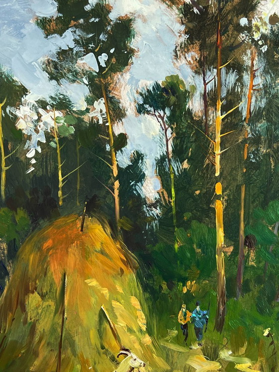 Image 1 of Peinture à l'huile originale représentant un paysage naturel : La route vers la forêt