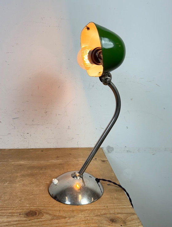 Image 1 of Vintage Green Enamel Bankers Table Lamp, 1950s