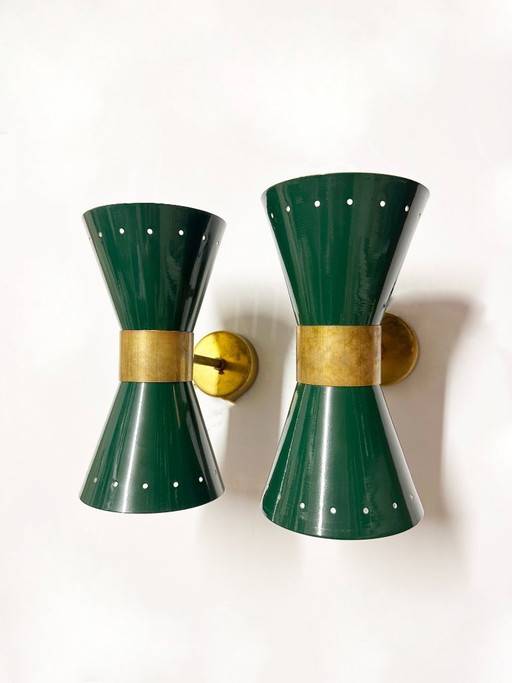 Par de apliques de pared "Diabolo", diseño de los años 50. – wandlampen, Brass, Metal