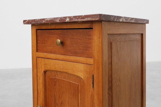 Image 1 of Pair of French Art Deco Nightstands in oak with marble tops, 1930s 