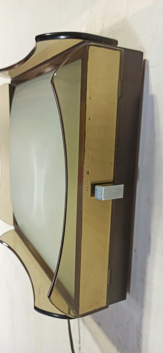 Image 1 of Vintage Italian smoked glass ceiling lamp