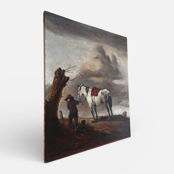 Image 1 of Reproduction par George Boellaard du tableau à l'huile « Cheval gris » de Wouwermans