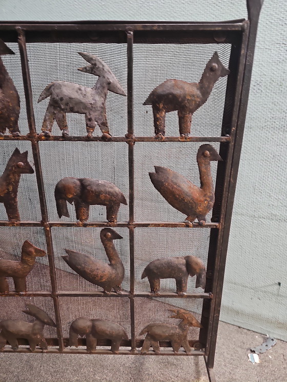 Image 1 of Wrought iron animal fire screen