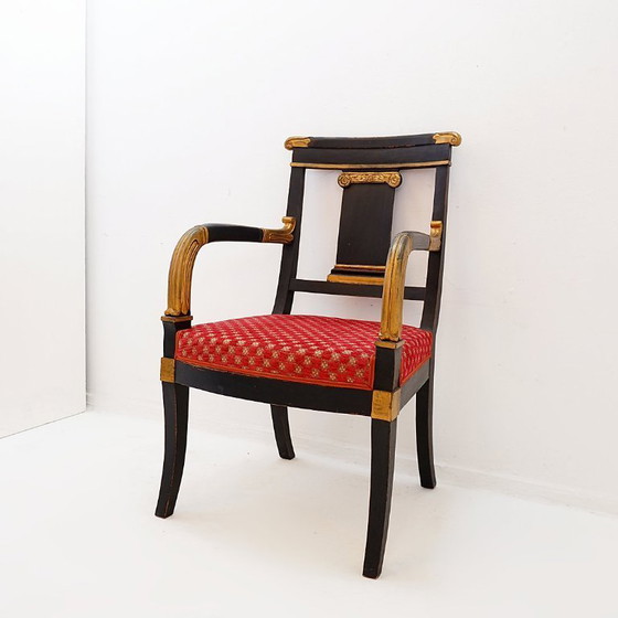 Image 1 of Fauteuil Empire noir et or - XIXe siècle