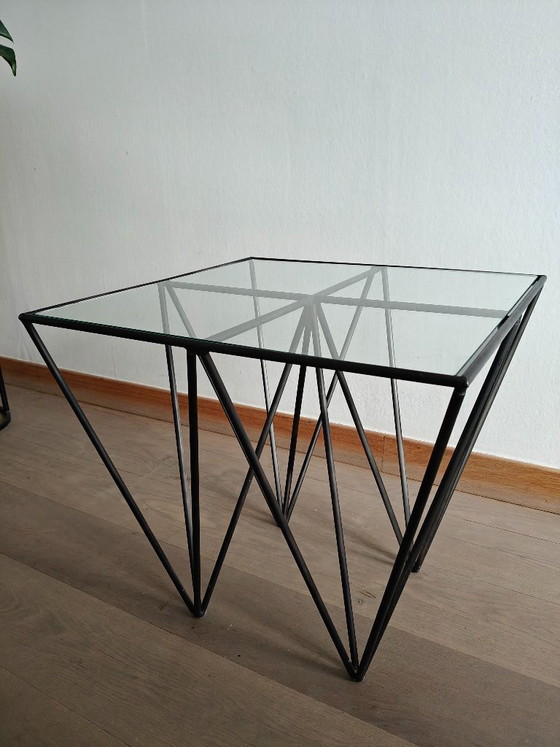 Image 1 of Vintage coffee table / side table in Paolo Piva style – glass & black steel