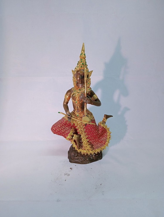 Scultura asiatica di una figura musicale, color bronzo, Sculture, Metallo, Marrone, Aziatisch (foto 3 di 8)