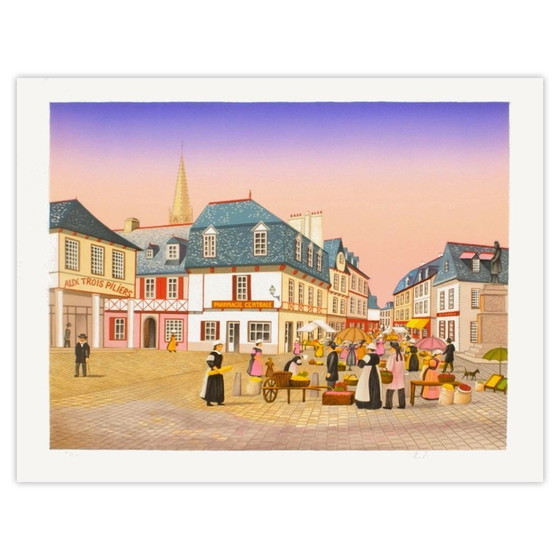 Image 1 of François FANCH LEDAN Bretagna - Pontivy - Place du Martray Litografia firmata 198