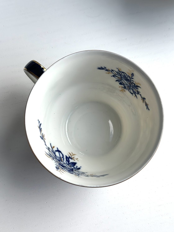 Image 1 of Fine China - Servizio in porcellana della RDT, 22 pezzi | Blu e oro, pareti sottili