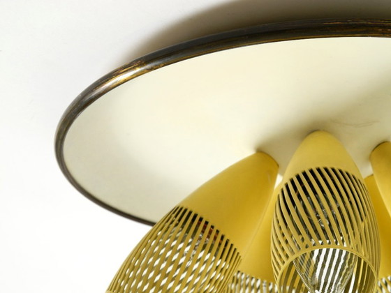 Image 1 of Very rare 5-arm mid-century modern metal bag ceiling lamp with round white reflector