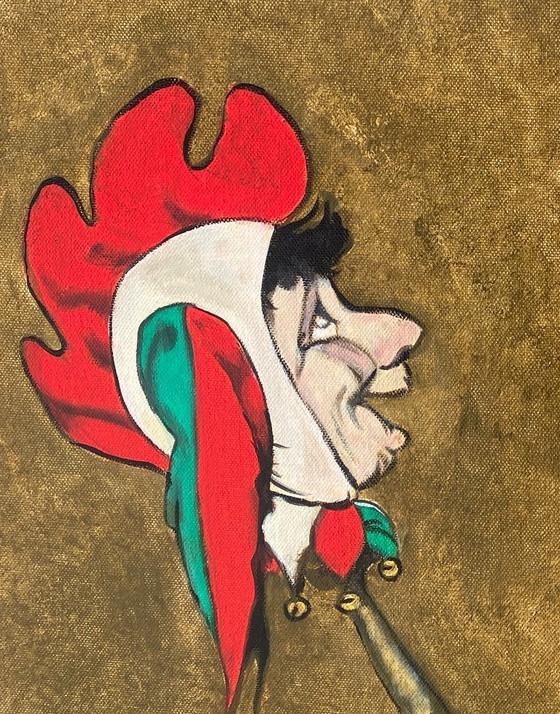 Image 1 of Sandra Melin, De Nar, gebaseerd op Norman Rockwell. Acrylverf op canvas/spieraam.