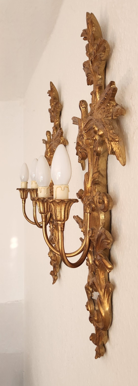 Lámparas de pared antiguas estilo rocalla, madera dorada con pan de oro, placas de espejo antiguas – Apliques (photo 8 of 18)