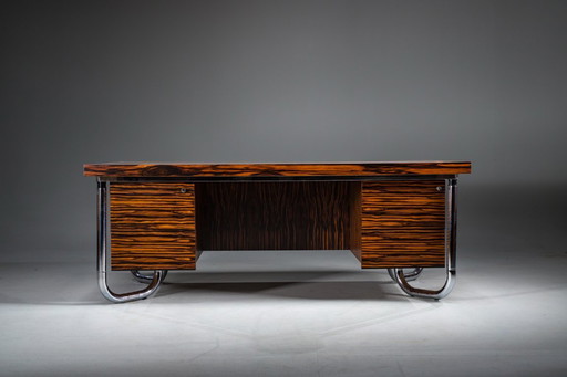 Makassar ebbenhouten directiebureau met verchroomde futuristische poten, jaren 70