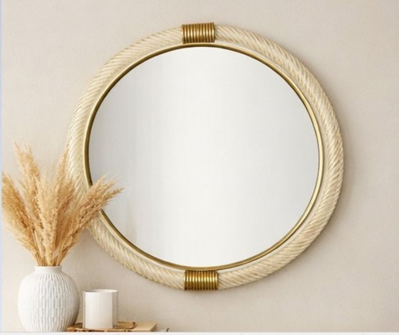 Image 1 of Espejo de pared redondo veneciano con cristal de Murano Torgiglione-Torchon: decoración de lujo inspirada en el Barovier