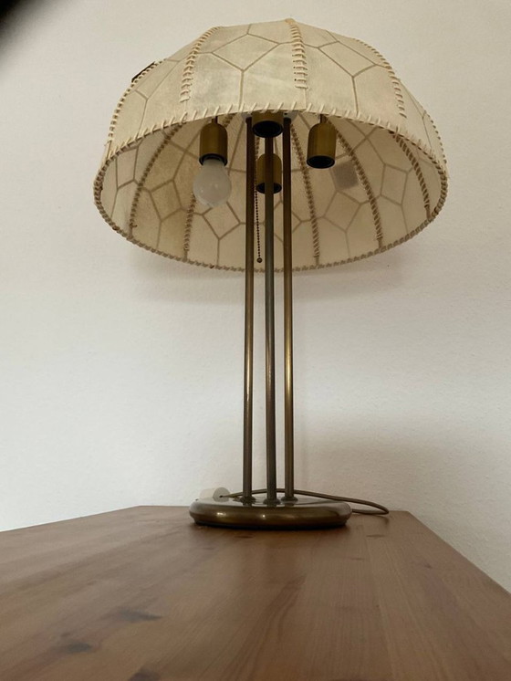 Image 1 of Vintage Mid-Century Table Lamp, Brass and Leather, 1960s/70s, Idell Kaiser Leuchten