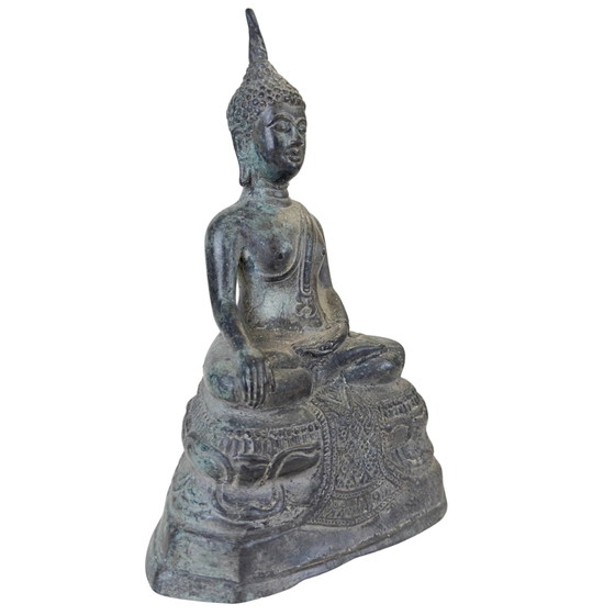 Antike thailändische Bronze-Buddha-Statue – Sukhothai-Stil – 23.5 cm – 1.6 kg – Bildhauerei (photo 2 of 10)