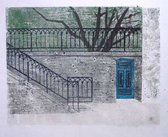 Image 1 of Teuber, Hermann - Mur de jardin - Linogravure en couleurs - Signée à la main