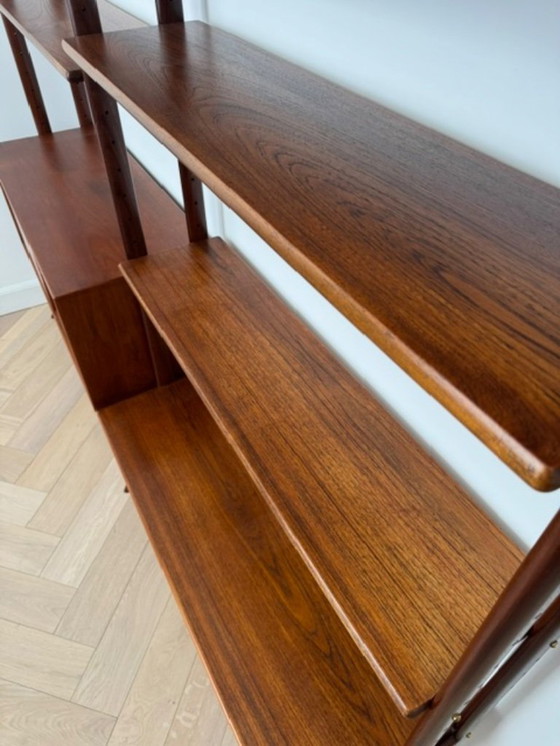 Image 1 of Modular and adjustable Danish modern teak bookshelf with brass details by Kurt Østervig for KP Møbler Denmark 1960s