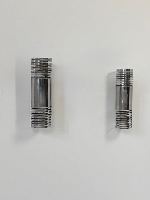 Paar antike, verchromte Metall-Wandleuchten mit Federmechanismus, Frankreich, 1970