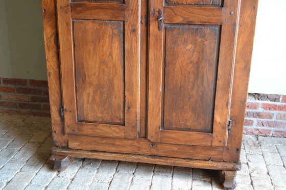 Image 1 of Antique 17th century oak wooden bread cabinet, spindle.
