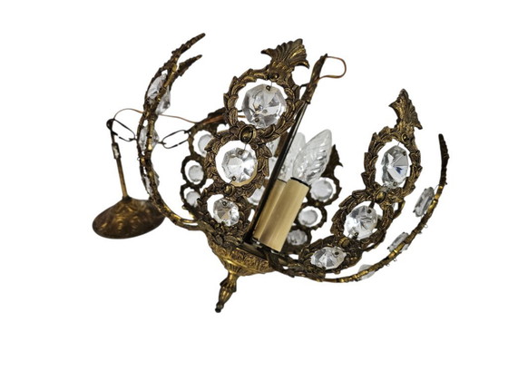 Image 1 of Palwa Palma & Walter stijl - Hollywood Regency stijl - messing - facet geslepen glas - hanglamp - verguld - 3e kwart 20e eeuw