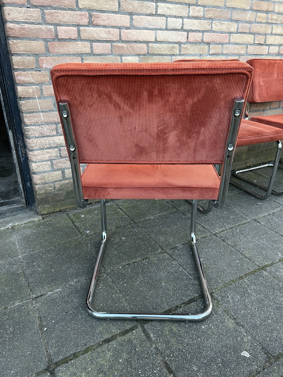 Image 1 of 5 sedie in tessuto a coste con struttura tubolare cromata