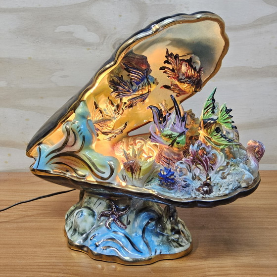 Vintage Monazur Franse Keramieken Schelp Vissen Lamp XXL Monaco Sculptuur Diepzee Lamp – Tafellampen, Ceramic (photo 2 of 15)