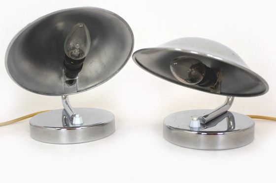Image 1 of Bauhaus Style Chrome Bedside Table Lamps from Napako, Former Czechoslovakia, 1930s, Set of 2