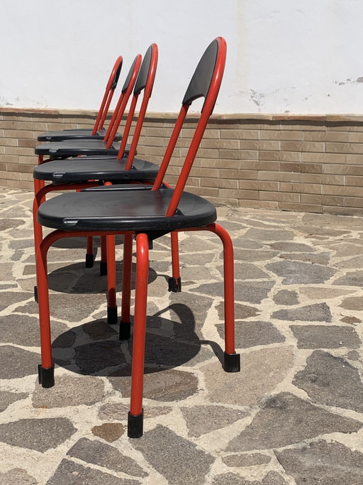 Set van 4 vintage Lamm L/O Design klapstoelen - rood en zwart - Italiaans design uit de jaren 80 – Metal, Plastic